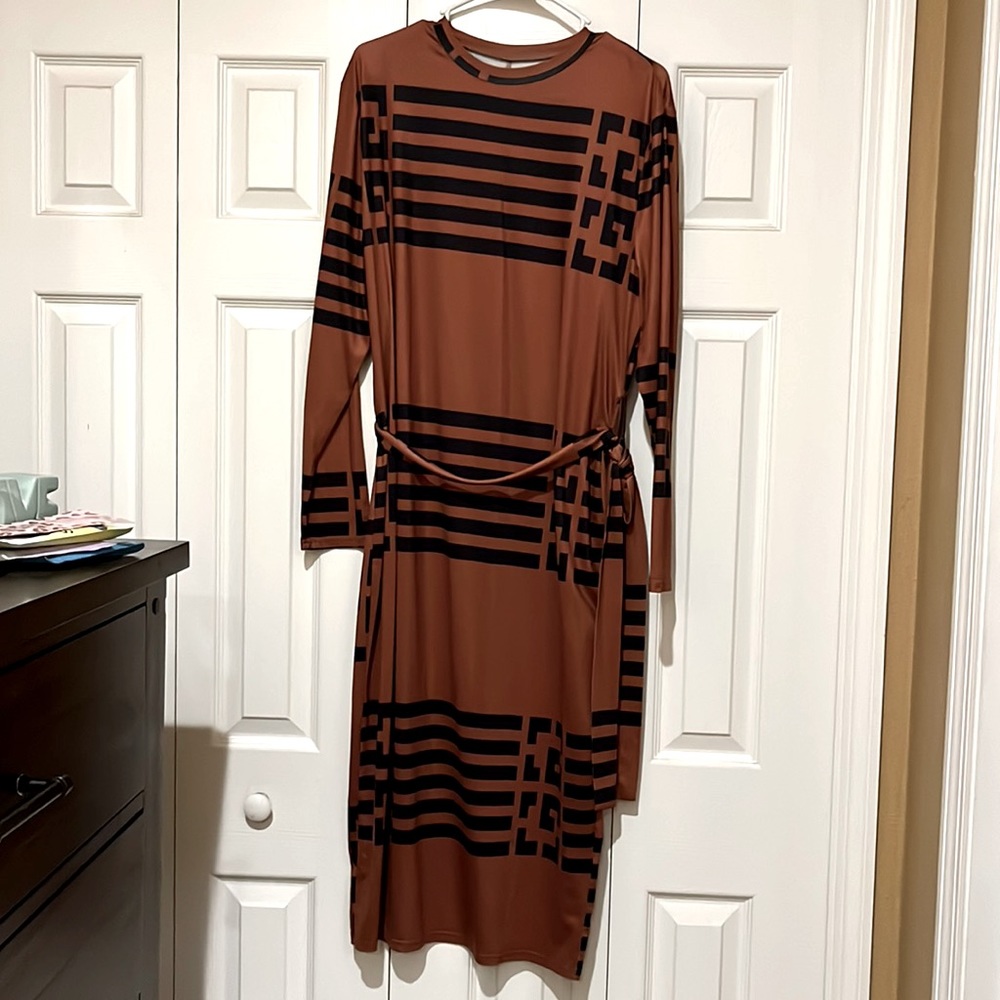 Striped & Geo Print Belted Bodycon Dress